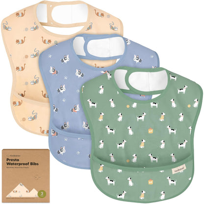 3-Pack Waterproof Baby Bibs for Eating - Lightweight Toddler Feeding Bibs with Large Food Catcher