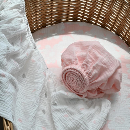 Gllquen Baby Muslin Bassinet Sheets 3 Pack, Breathable Elastic Cozy Fitted Cotton Bassinet Mattress