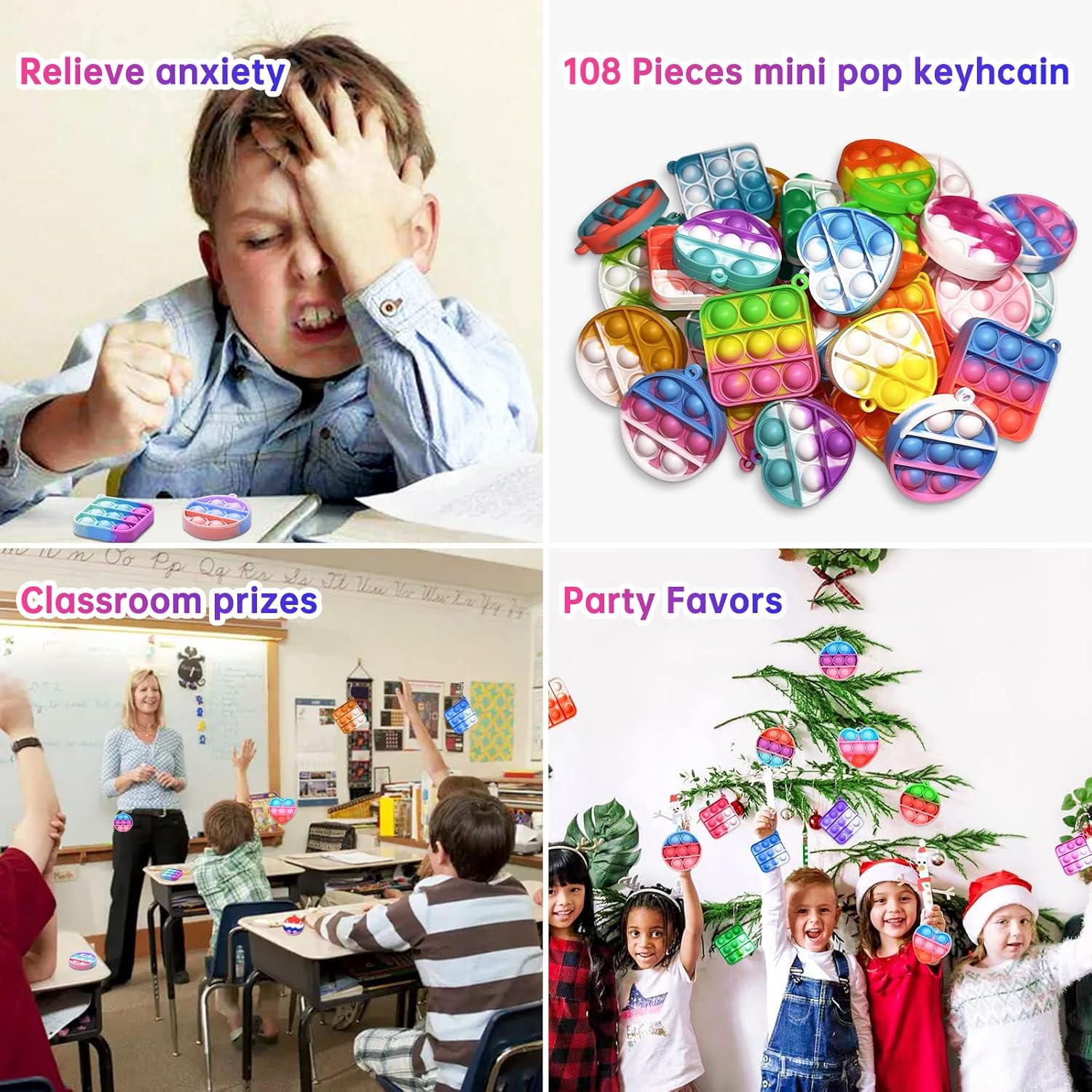 108 PCS Mini Pop Keychain Fidget Toys,3 Shape Pop Fidget Toys Its Party Favors Kids Toys Fidgets