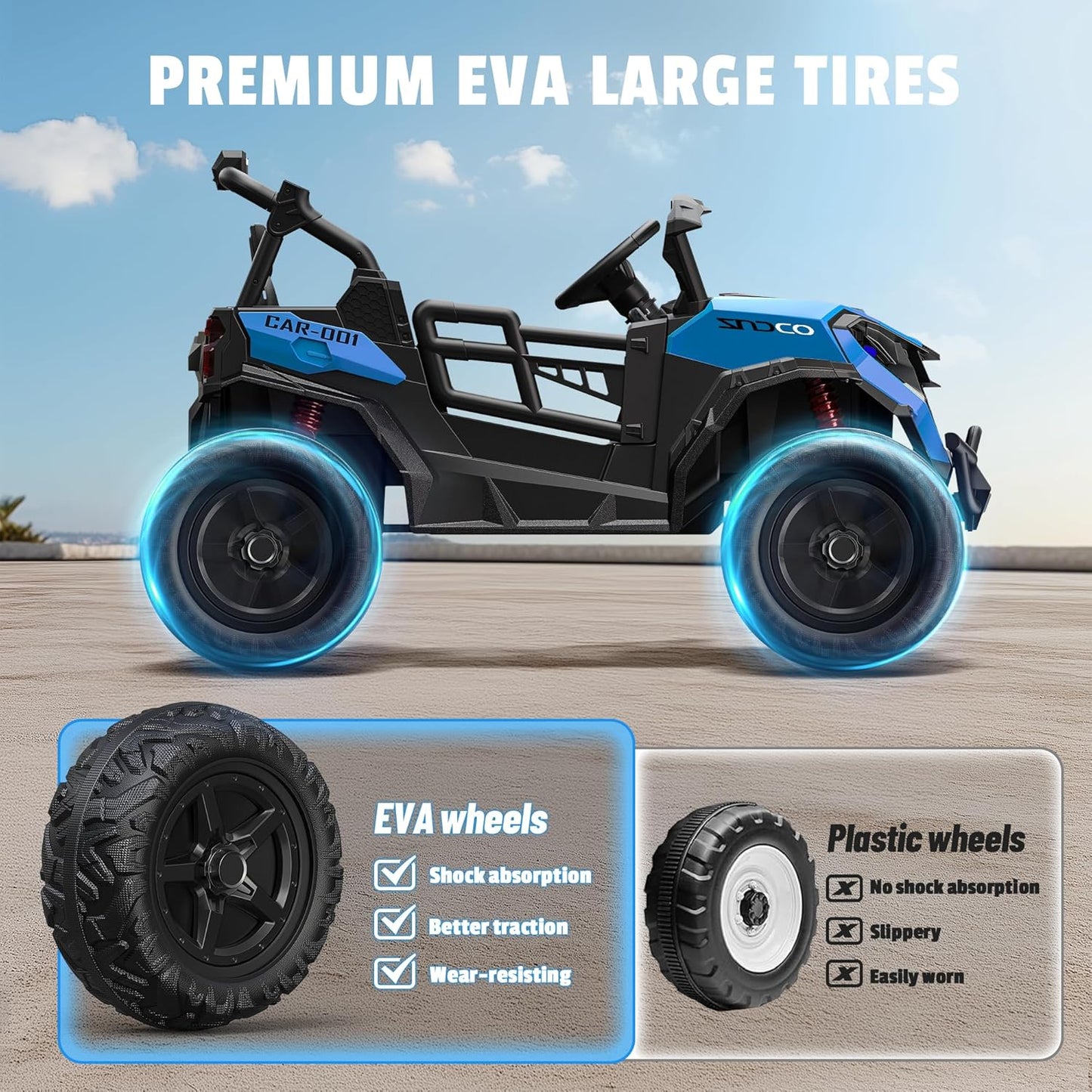 24V 2 Seater Ride on Car Truck, 4x200W, EVA Tires, 4WD/2WD, Remote Control, Rainbow Lights, Shock