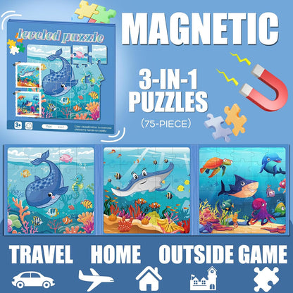 Magnetic Puzzles for Toddlers 3-5 , 75-Pieces Travel Toys , Sea Puzzles Ages 4-6, Educational