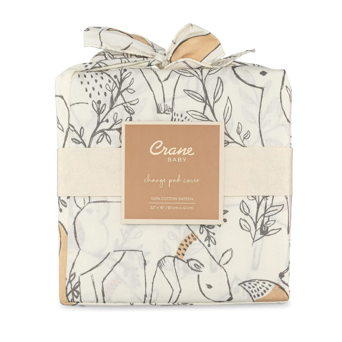 Crane Baby Woodland Quilted Changing Pad Cover, Animal Fox Print, Cotton Sateen, Secure Elastic
