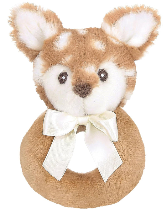 Bearington Collection Baby Lil’ Willow, 5.5 Inch Fawn Plush Stuffed Animal, Soft Baby Rattles and