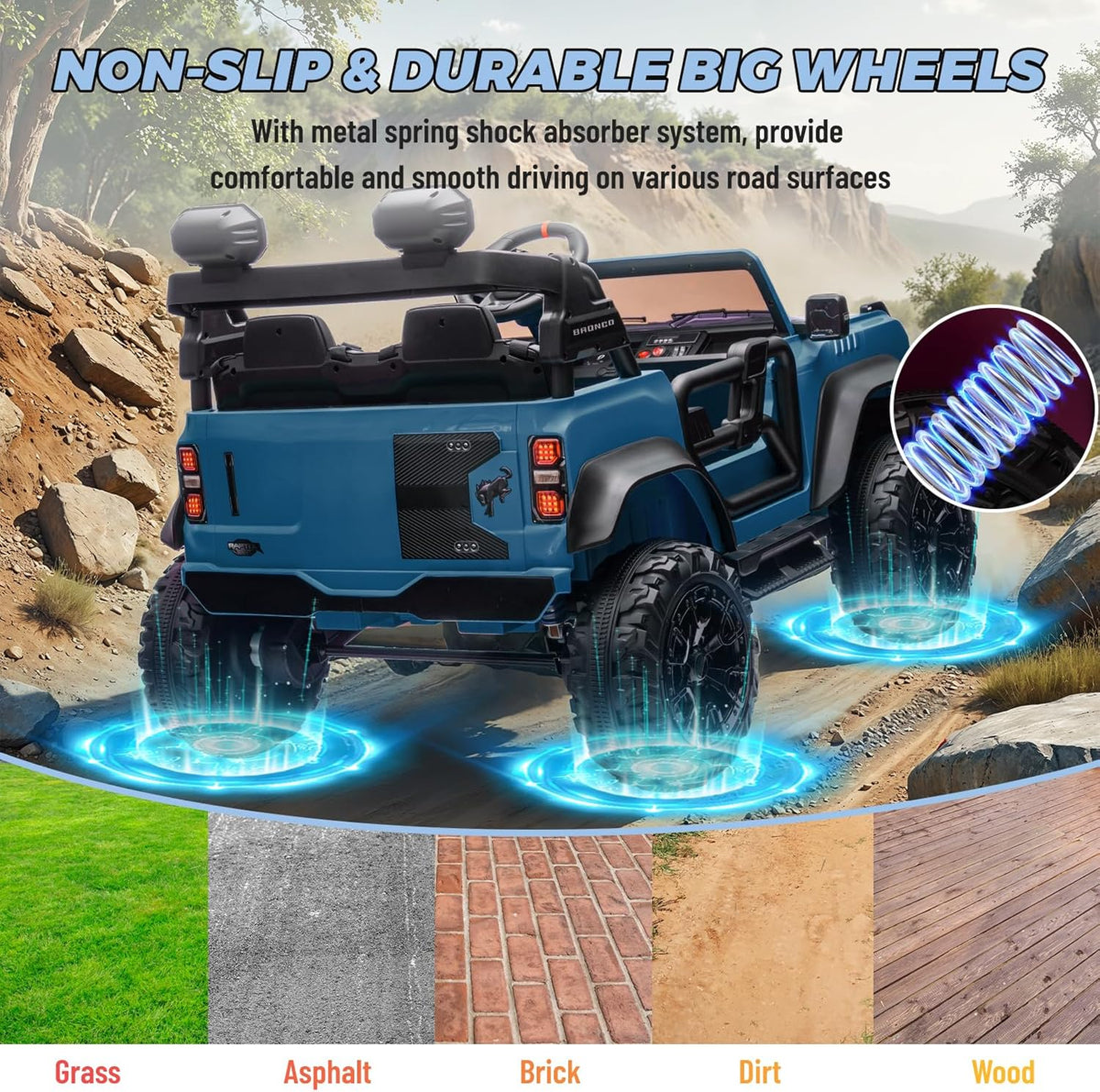 ENYOPRO 2 Seater Ride On Car for Kids, 24v Licensed Ford Bronco Raptor Electric Power Ride On Truck