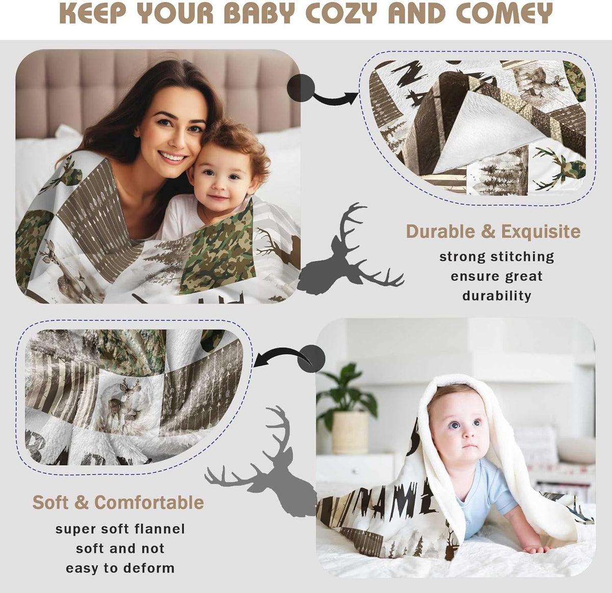 Custom Baby Shower Blanket with Name Personalized Baby Boy Gifts for Birthday Christmas Customized