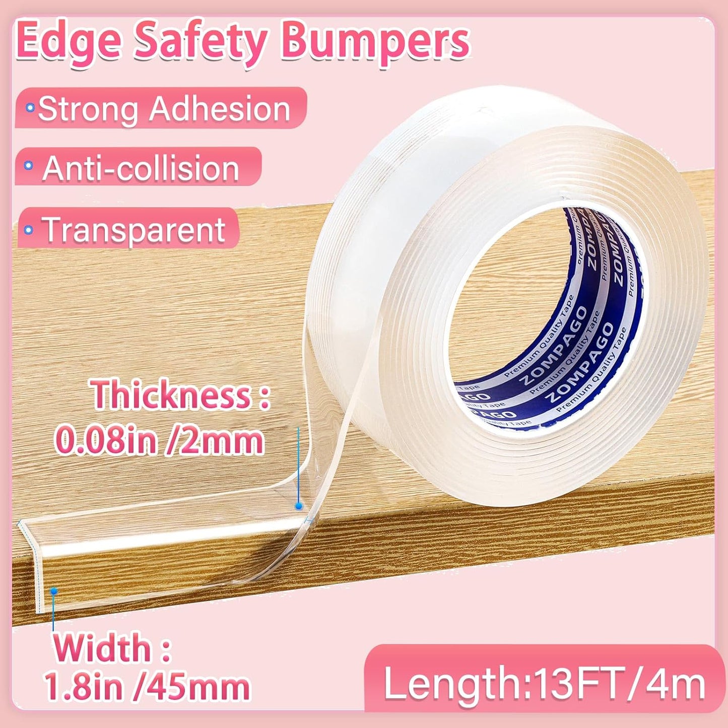 Clear Soft Corner Protectors for Furniture Strip,1.8in x13FT,Sharp Edge & Table Bumper,Window