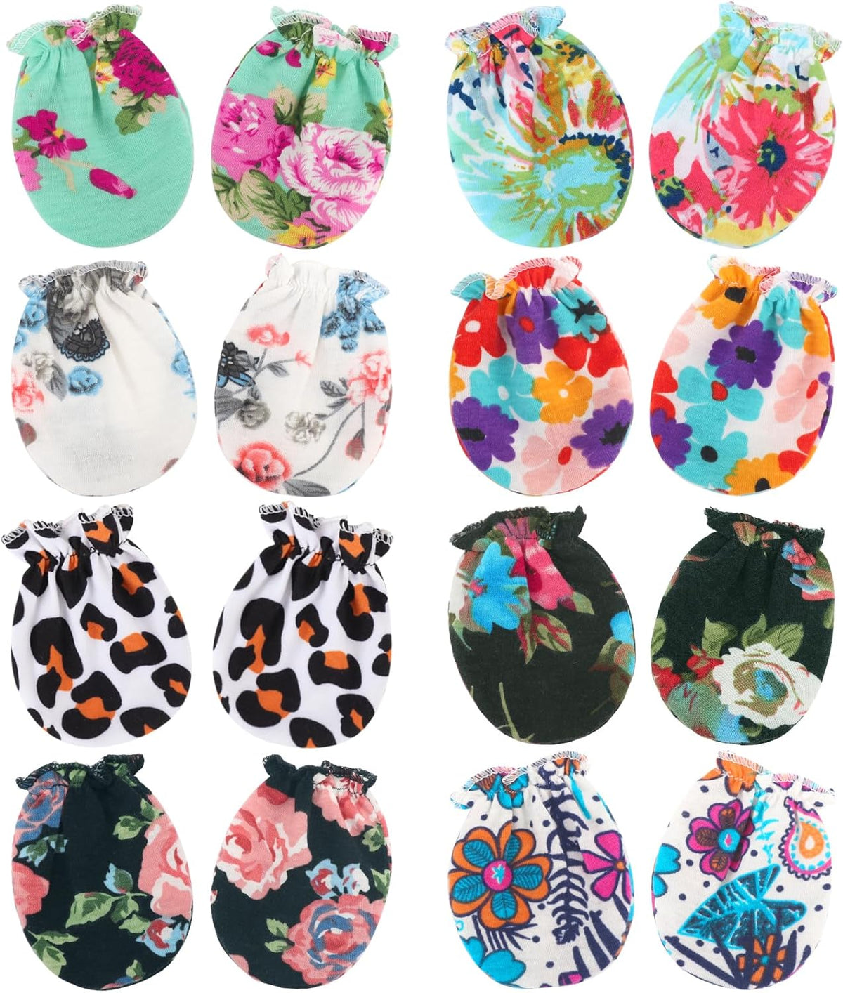 BQUBO Newborn Infant Toddler Mittens No Scratch Cotton Elastic Wrist Gloves Hypoallergenic for 0-6