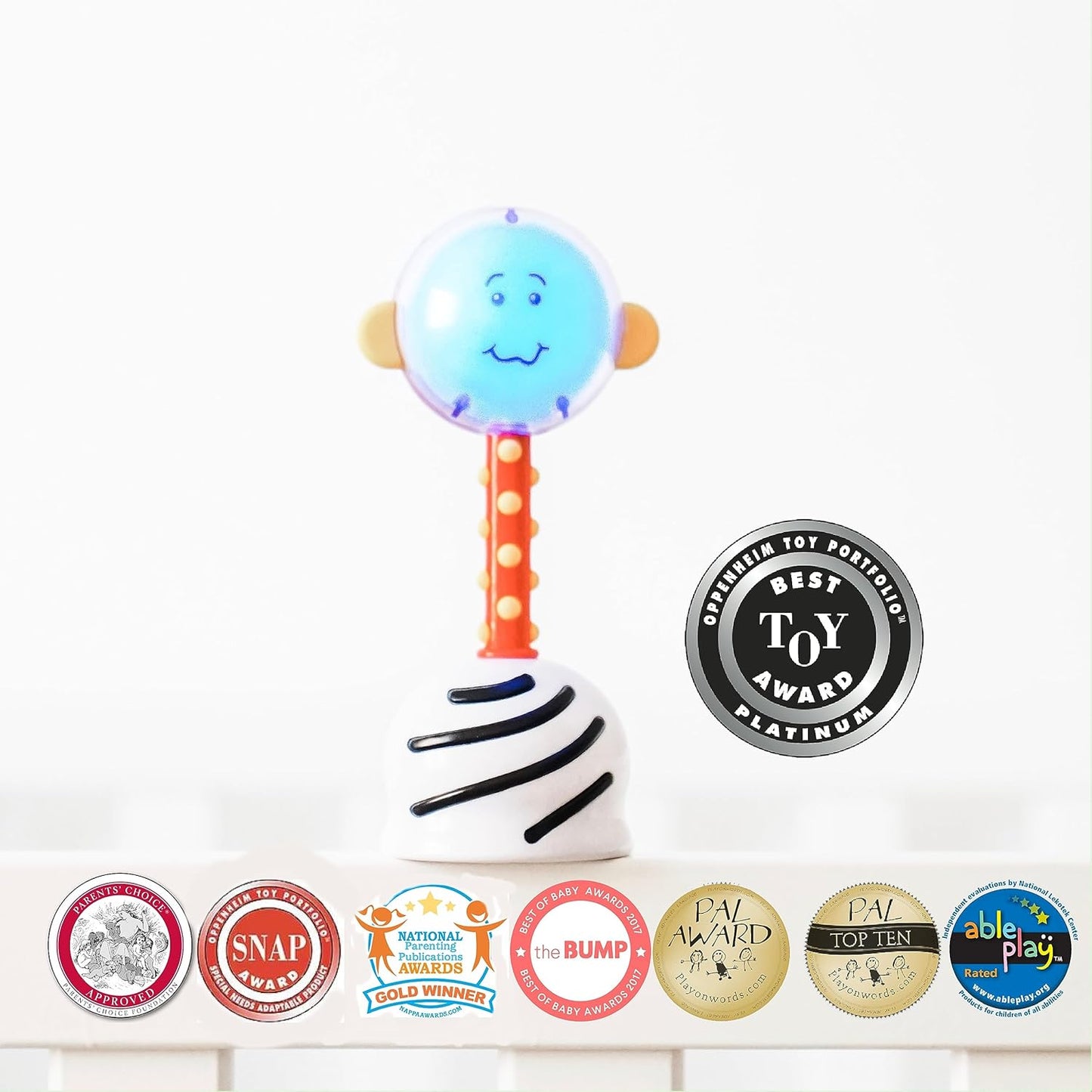 NogginStik Light-up Developmental Rattle - Color Changing, Textured for Grasping, Mirror & Rattle