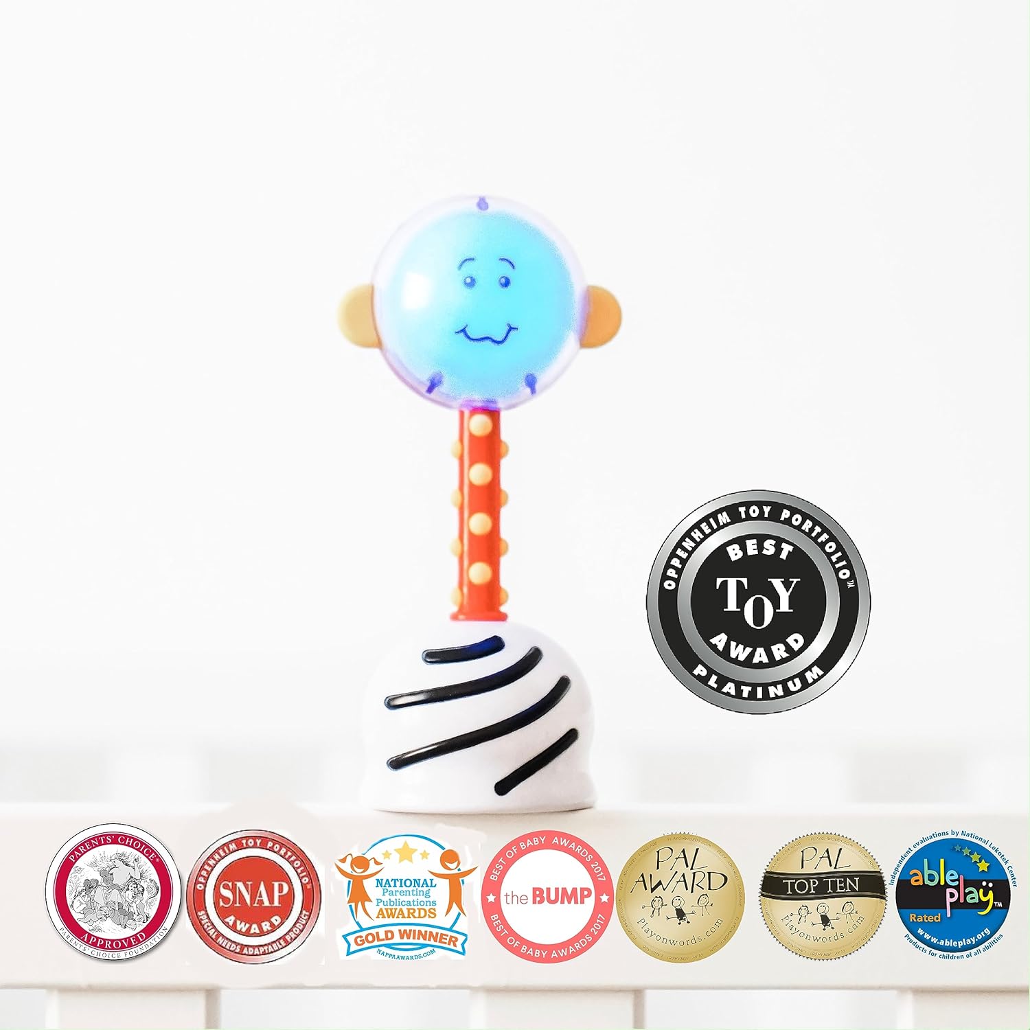NogginStik Light-up Developmental Rattle - Color Changing, Textured for Grasping, Mirror & Rattle