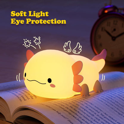 UNEEDE Axolotl Night Light for Kids,Animal Silicone Nursery Night Lamp, Rechargeable Table Lamp