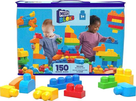 MEGA BLOKS First Builders Toddler Blocks Toys Set, Deluxe Building Bag with 150 Pieces and Storage