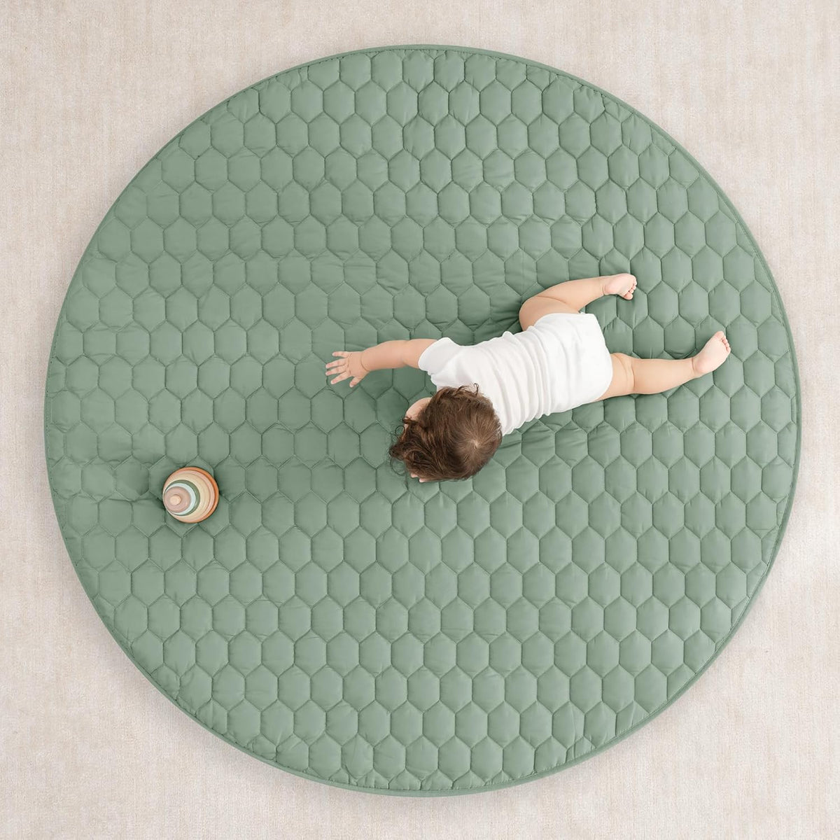 Comfy Cubs Round Kids Play Mat - Large 60 inches Soft Quilted Baby Floor Mat with Non-Slip Bottom