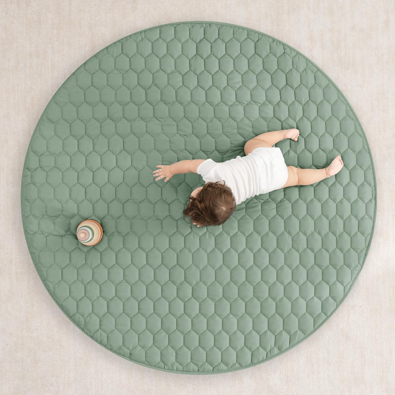 Comfy Cubs Round Kids Play Mat - Large 60 inches Soft Quilted Baby Floor Mat with Non-Slip Bottom
