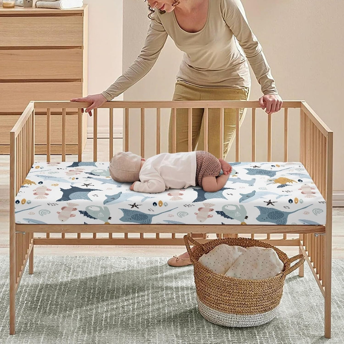 Colorful Fishes Fitted Crib Sheet Ocean Animals Baby Crib Sheet Fit Standard Crib and Toddler