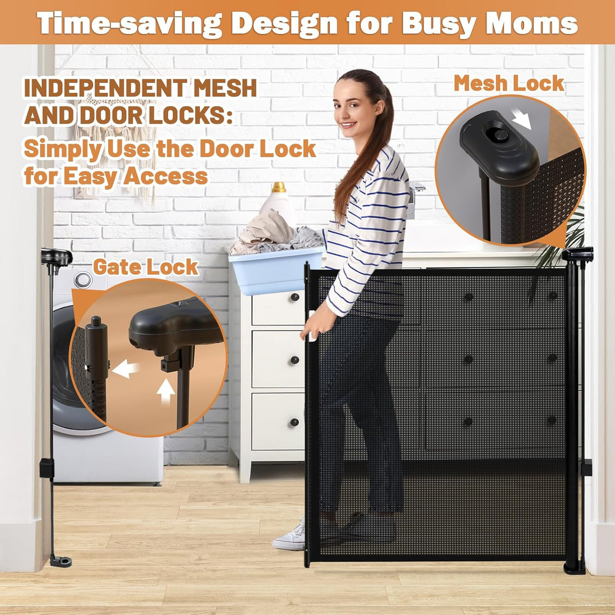 Retractable Baby Gates for Stairs, 78" Extra Wide Retractable Dog Gate with Support Rods for The