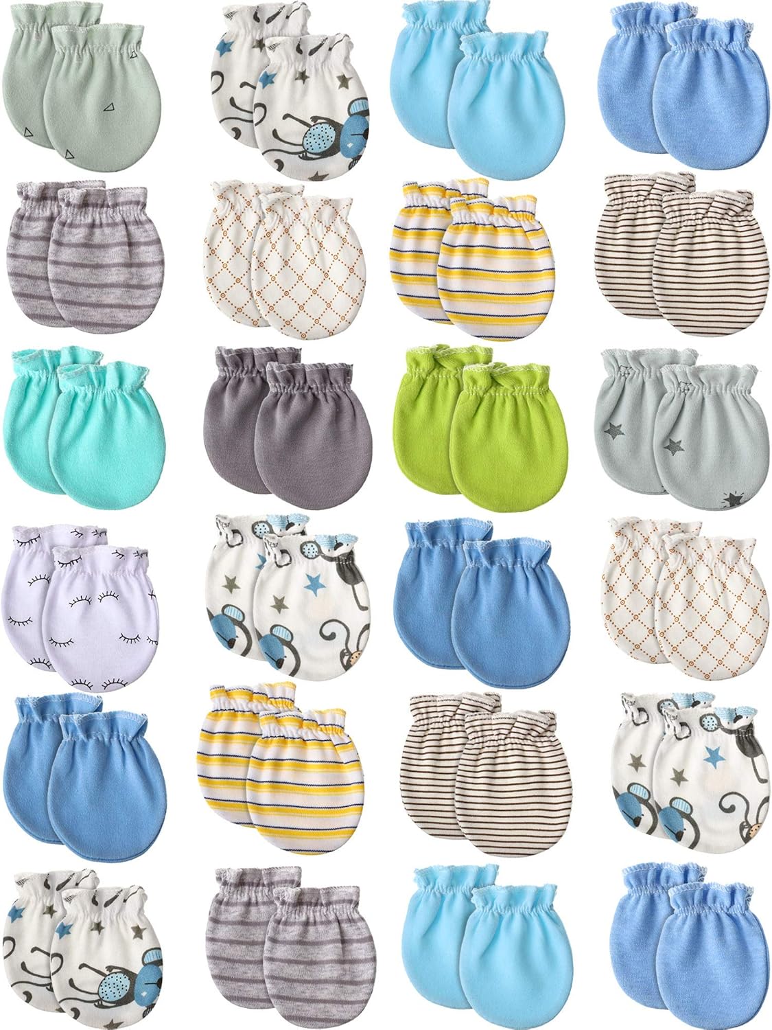 24 Pairs Newborn Baby Mittens Unisex Cute Glove No Scratch Baby Mittens Gloves for 0-6 Months Boys