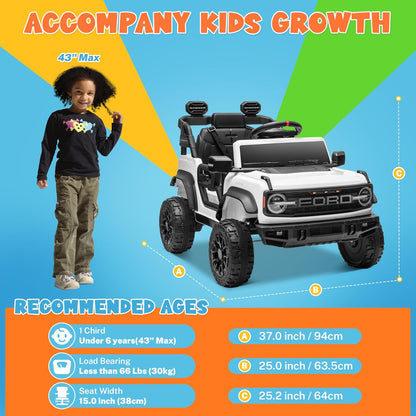 ENYOPRO Licensed Ford Bronco Raptor Electric Car for Kids, 12V Ride On Toys for Toddlers, Christmas
