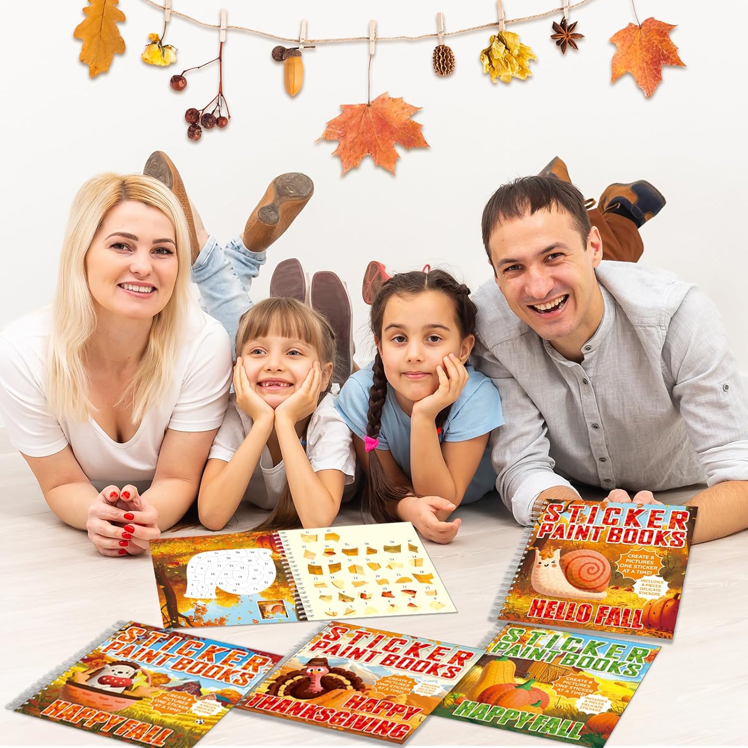 4PCS Thanksgiving Paint by Sticker Books Crafts for Kids Ages 4-8 Fall Sticker by Number Books