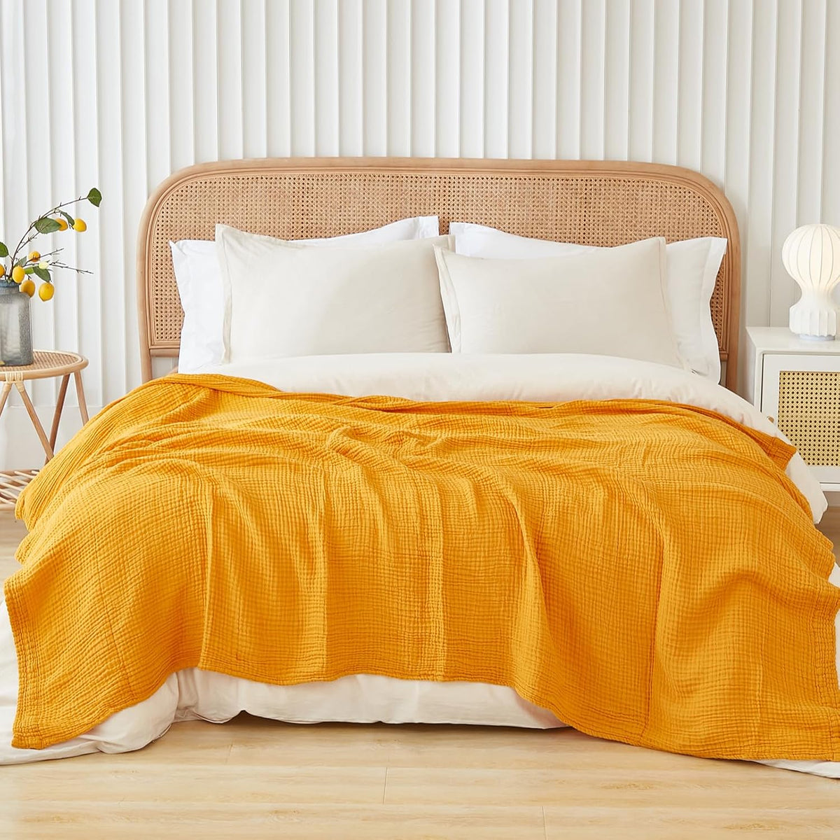 EMME Cotton Blanket Queen Size for Bed Soft Large Muslin Bed Blankets 90"x90" Lightweight