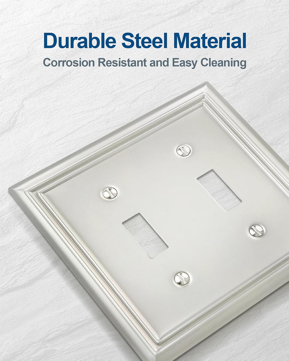 2-Pack Double Toggle Wall Plate, Metal Switch Plate Cover, Satin Nickel Light Switch Cover