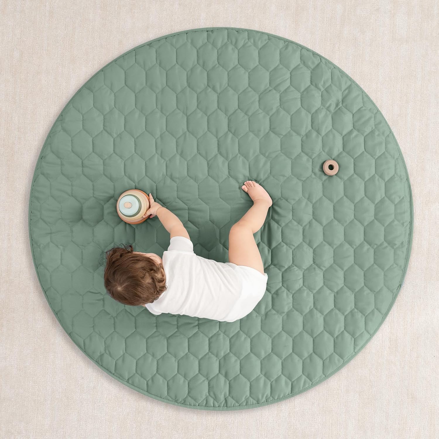 Comfy Cubs Round Kids Play Mat - Medium 48 inches Soft Quilted Baby Floor Mat with Non-Slip Bottom