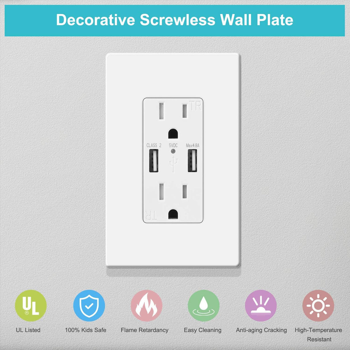 10 Pack 1-Gang Screwless Wall Plate, Decora Outlet Cover Plates, 4.57” H x 2.76” L, for Light