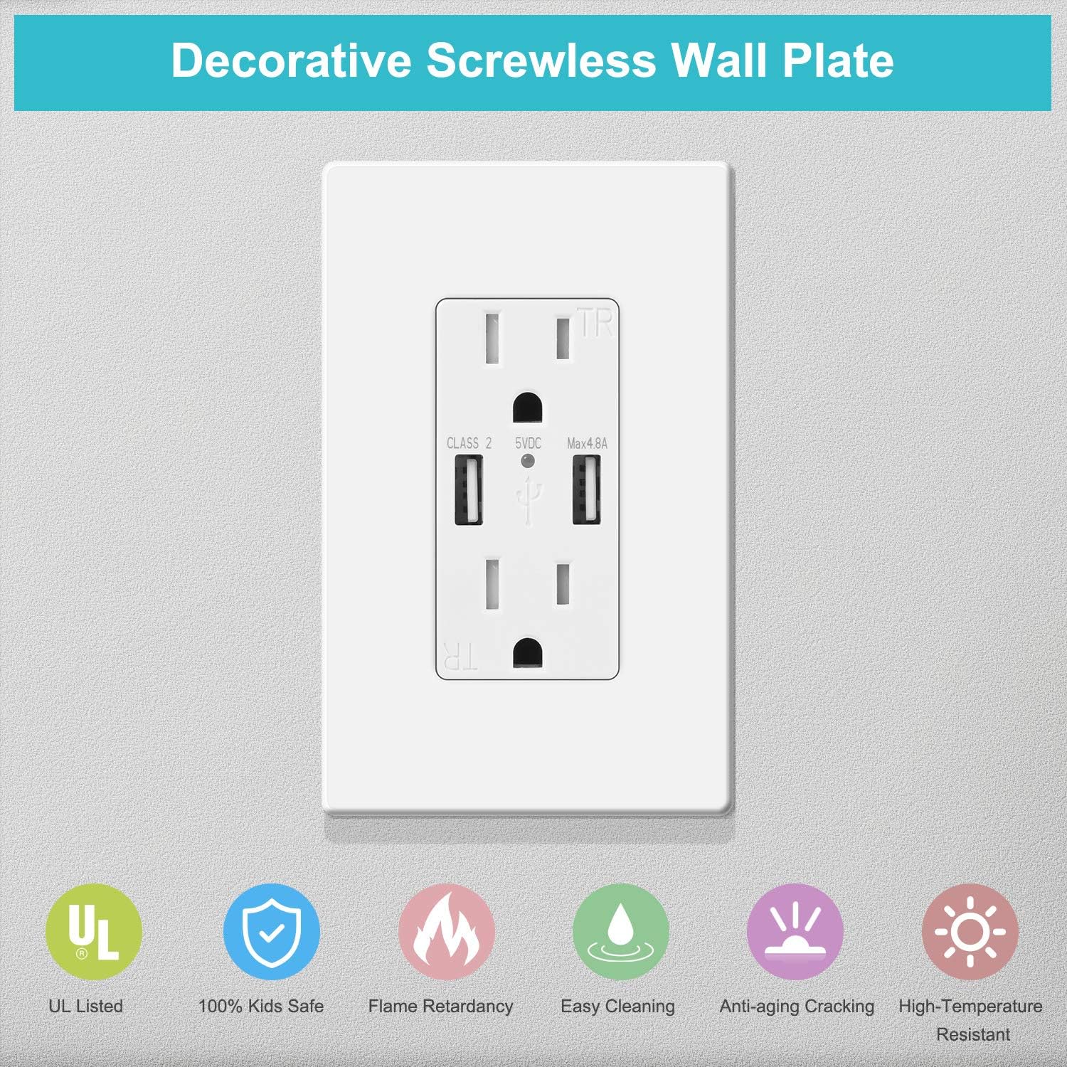 10 Pack 1-Gang Screwless Wall Plate, Decora Outlet Cover Plates, 4.57” H x 2.76” L, for Light