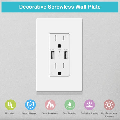 10 Pack 1-Gang Screwless Wall Plate, Decora Outlet Cover Plates, 4.57” H x 2.76” L, for Light