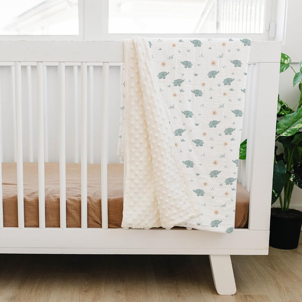 Konssy Baby Blankets for Unisex Boys Girls, Super Soft Nursery Minky Blankets with Muslin Cotton