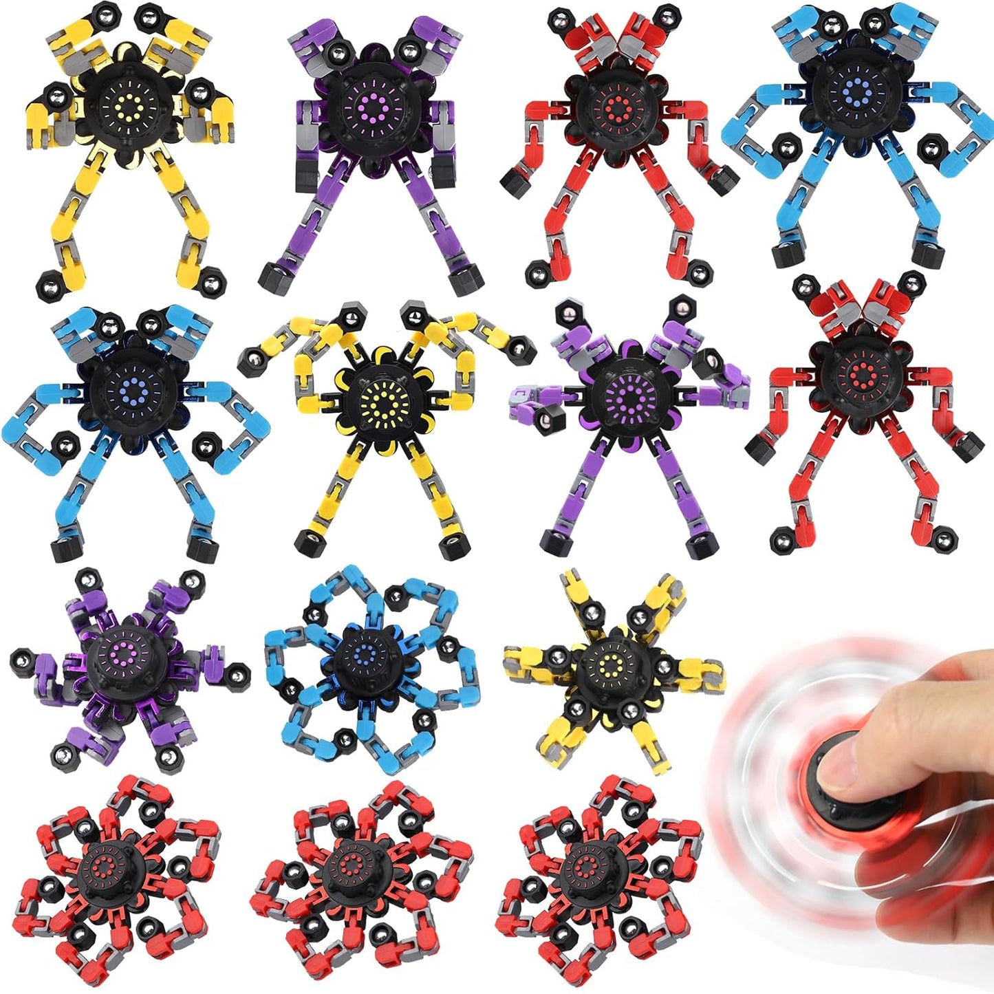 Transformable Fidget Spinners 15 PCS for Kids Adults Deformable Chain DIY Robot Spinners Stress