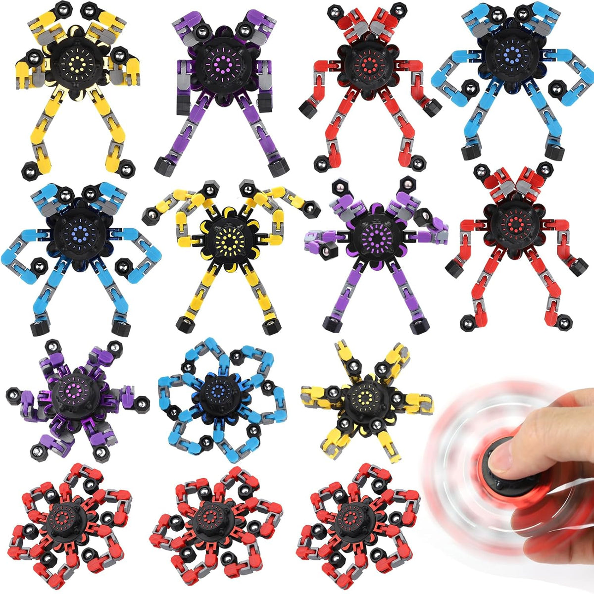 8PCS Transformable Fidget Spinner Toy for Kids Adults, Deformation Robot Chain Spinner Fingertip