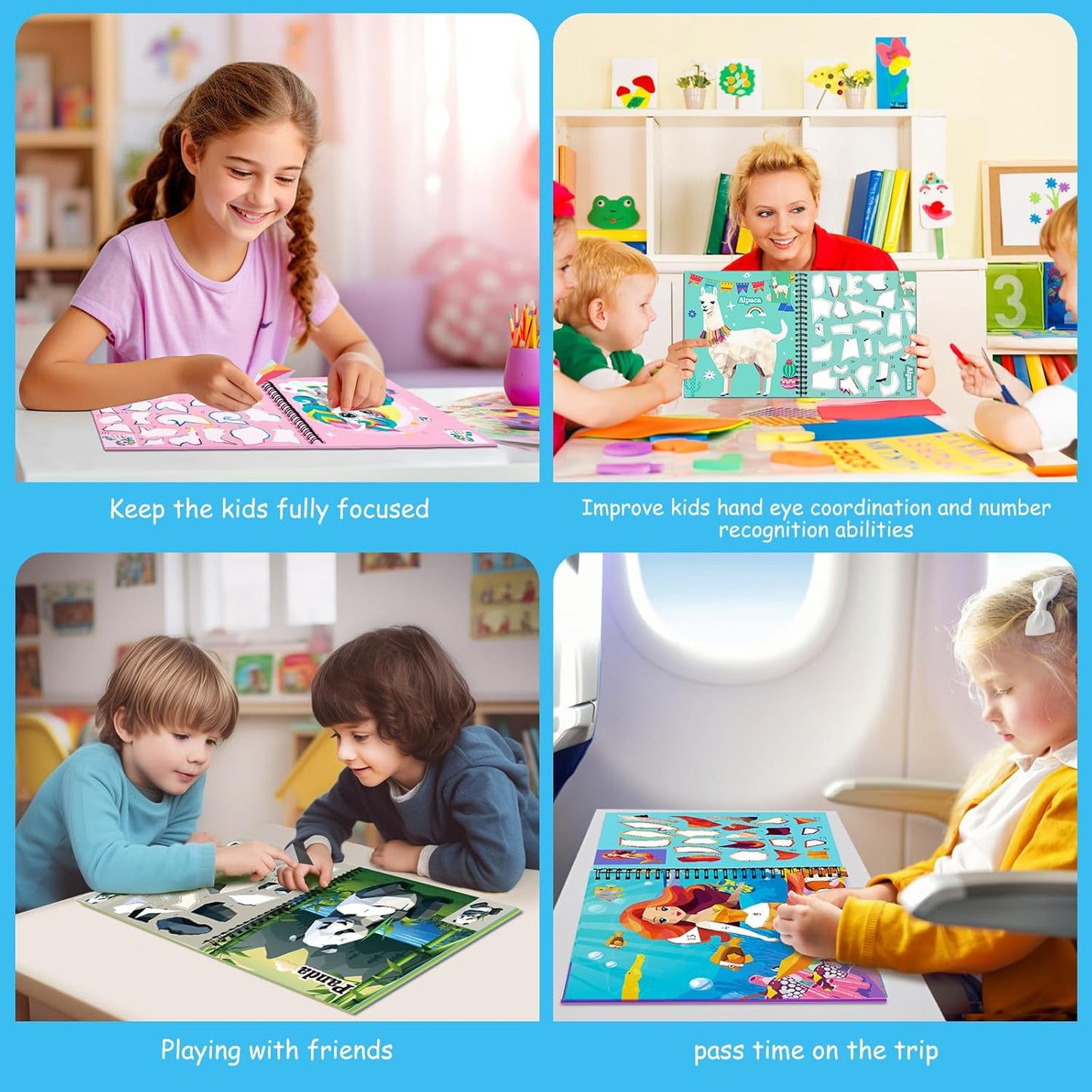 homicozy 4PCS Sticker Paint Books for Kids Ages 4-10,Unicorn Mermaid Animals Designs Paint by