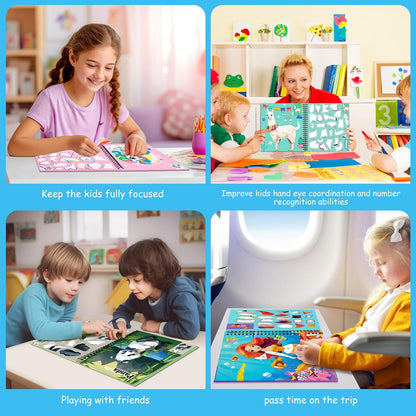 homicozy 3PCS Sticker Paint Books for Kids Ages 4-10,Unicorn Mermaid Animals Designs Paint by