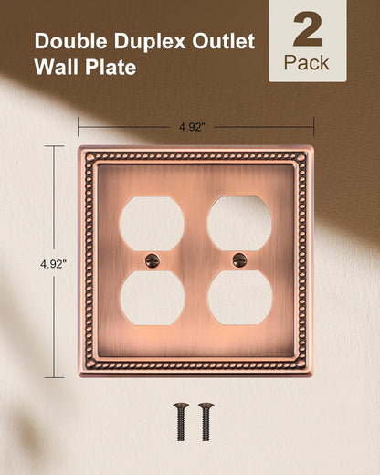 2-Pack Double Duplex Outlet Cover, Metal Switch Plates and Outlet Covers, Antique Copper Pearls