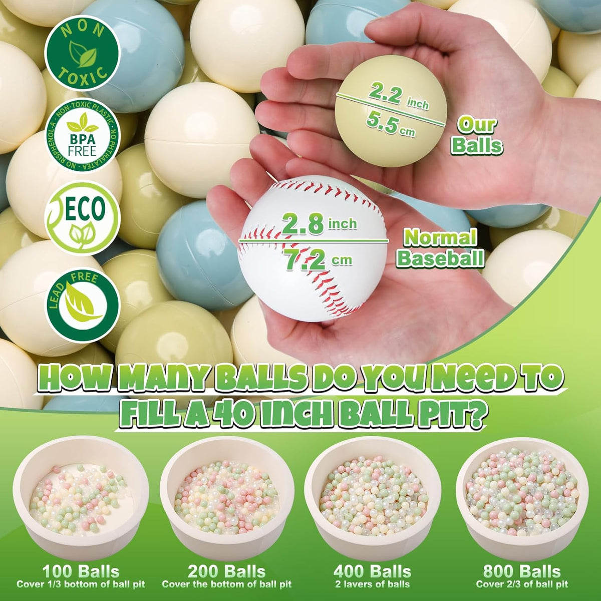 GOGOSO Balls for Ball Pit - Plastic Ball for Toddlers 1-3, Baby Kids Ball Pool Decoration,Creamy