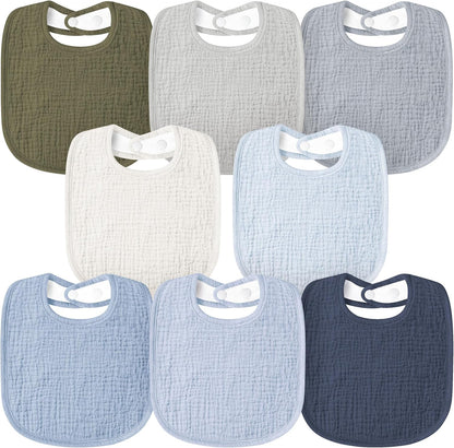 Susurration Muslin Baby Bibs 8 Pack Bandana Drool Bibs, Soft Square Adjustable Baby Drooling Bibs