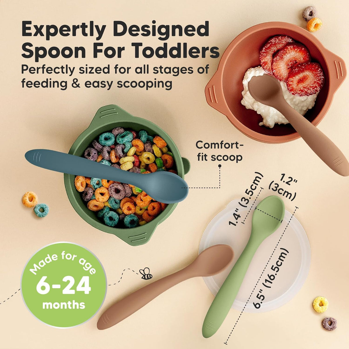 KeaBabies Silicone Baby Spoons, Self Feeding 6-12 months - 3-Pack Baby Weaning Eating Utensils