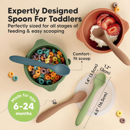 KeaBabies Silicone Baby Spoons, Self Feeding 6-12 months - 3-Pack Baby Weaning Eating Utensils