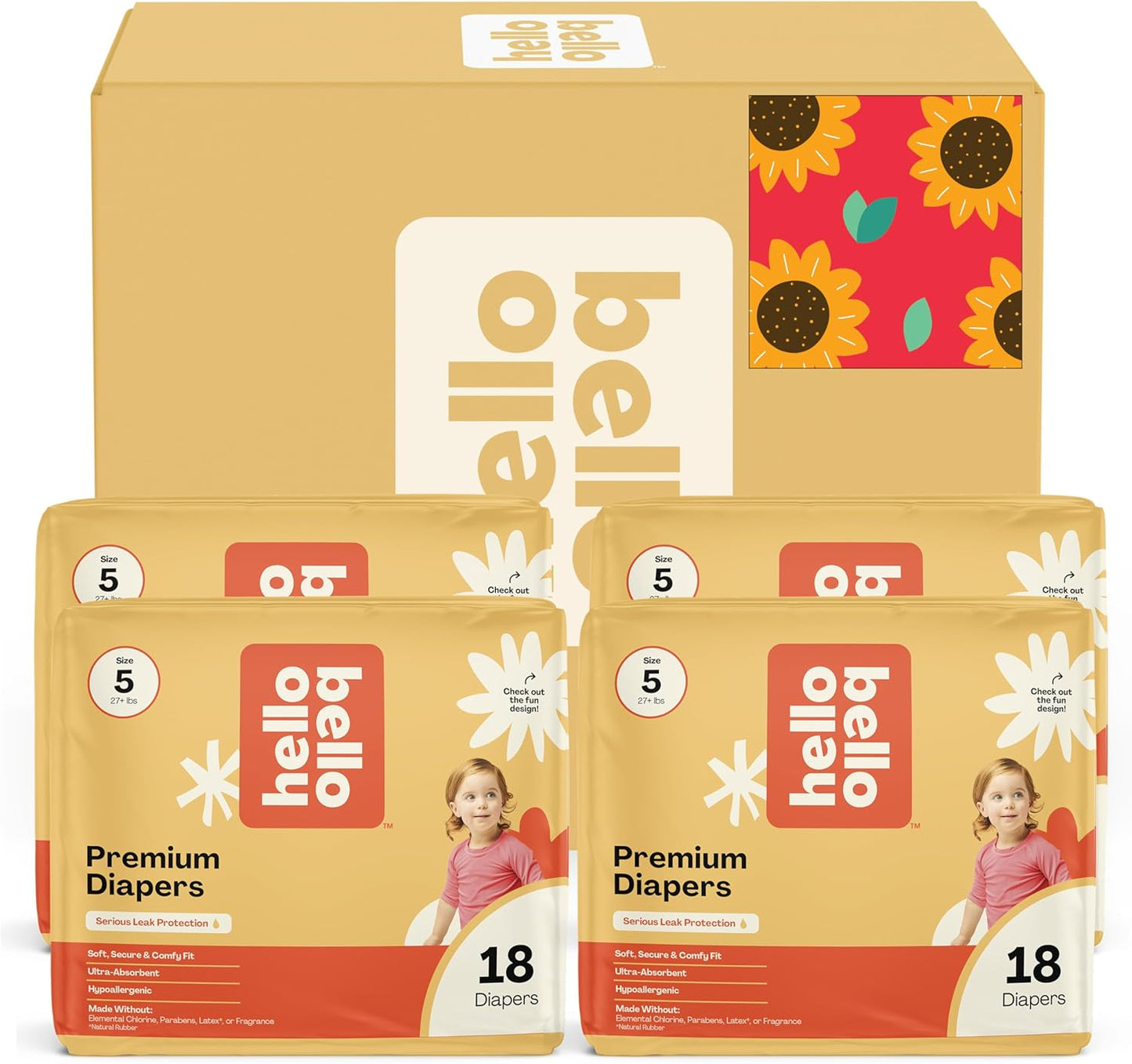 Hello Bello Diapers, Size 5 (27 lbs) Flower Child, 72 Count Value Pack of Premium Disposable Baby