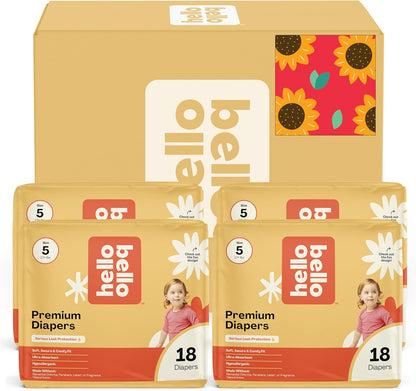 Hello Bello Diapers, Size 5 (27 lbs) Flower Child, 72 Count Value Pack of Premium Disposable Baby
