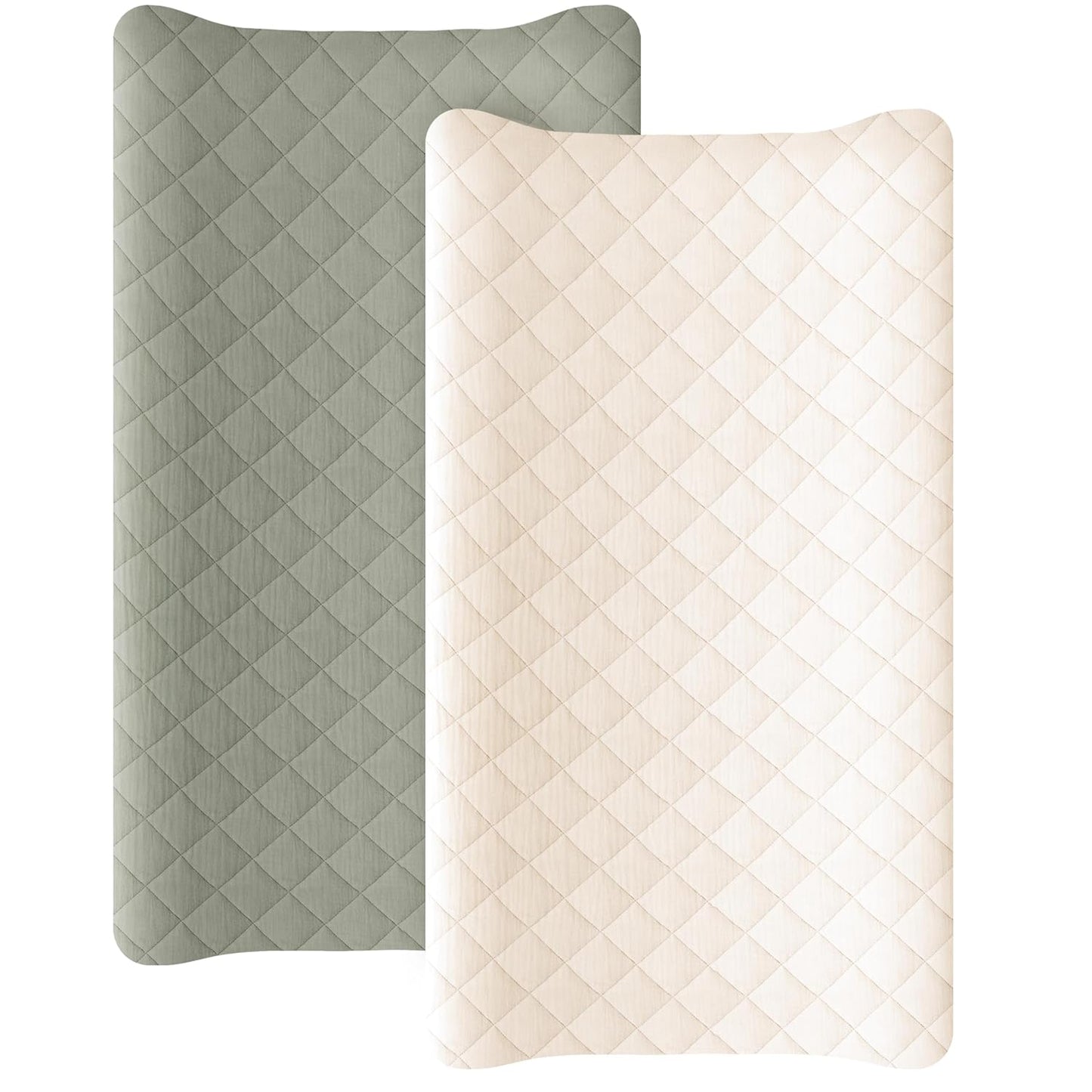 Konssy Waterproof Muslin Changing Pad Cover 2 Pack, Quilted Cotton Fitted Diaper Chang Table Cover