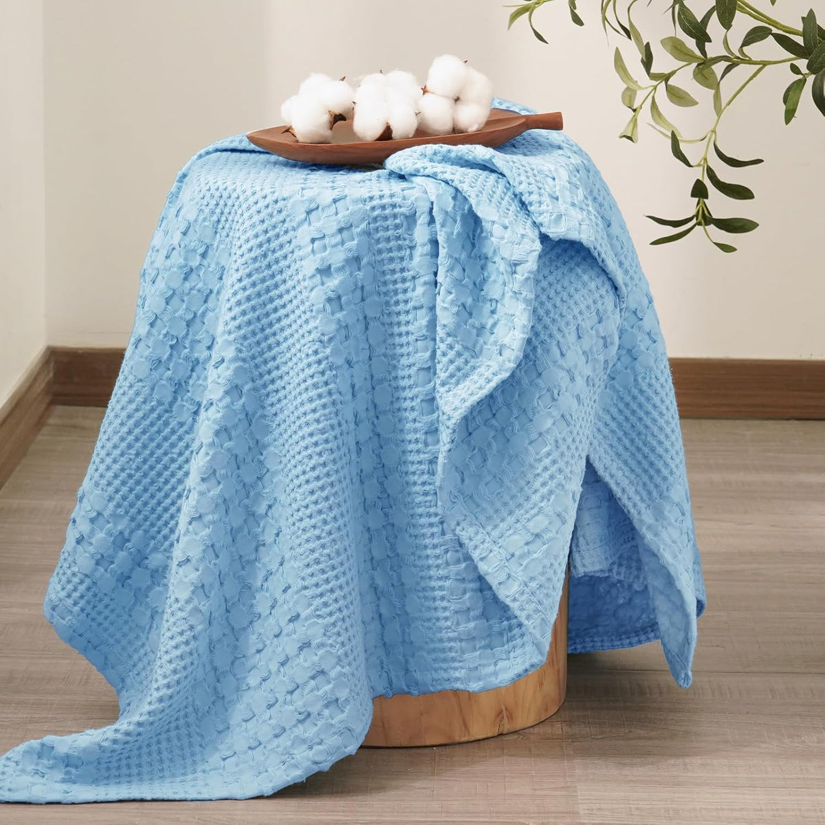 PHF 100% Cotton Waffle Weave Throw Blanket, Soft Lightweight Breathable Cozy Summer Throws for