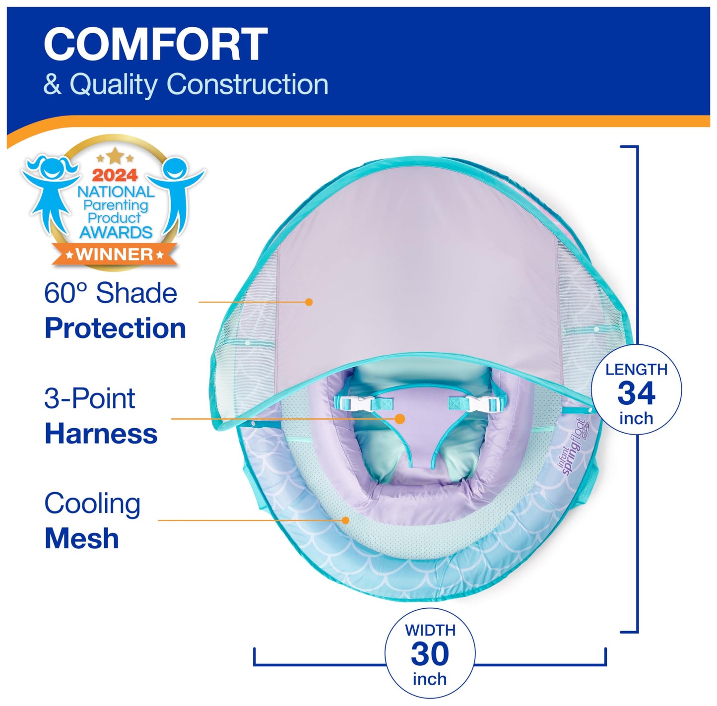 SwimWays Infant Spring Float with Canopy for Kids 3-9 Months