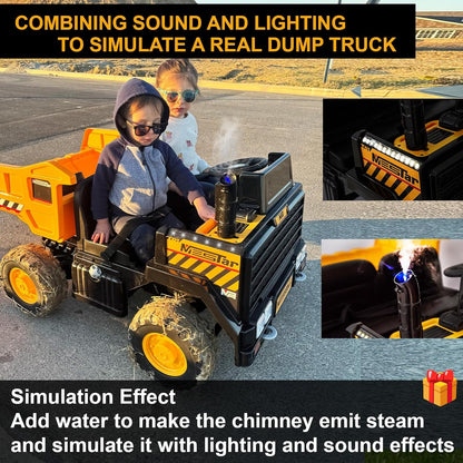 24V Ride On Dump Truck, 24inch-2 Seater Ride On Car for Kids w/Remote Control 4WD/2WD Up to 5 Mph