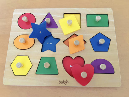 Dailyfunn Montessori Toy Shape Peg Puzzles Baby Puzzle 12-18-24 Months with Knob for