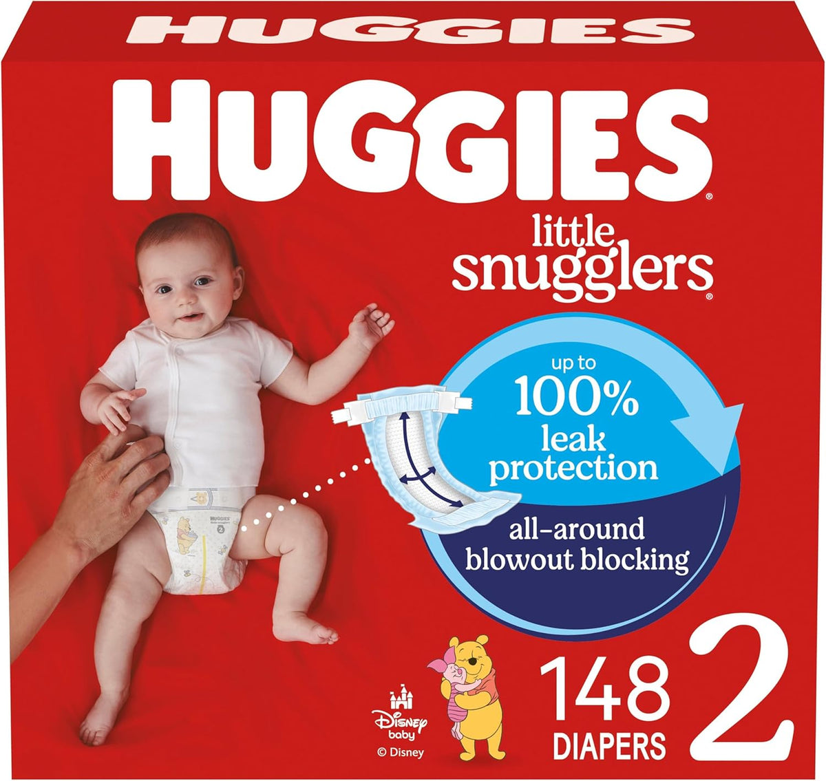 Huggies Size 2 Diapers, Little Snugglers Baby Diapers, Size 2 (12-18 lbs), 148 Count, Packaging May
