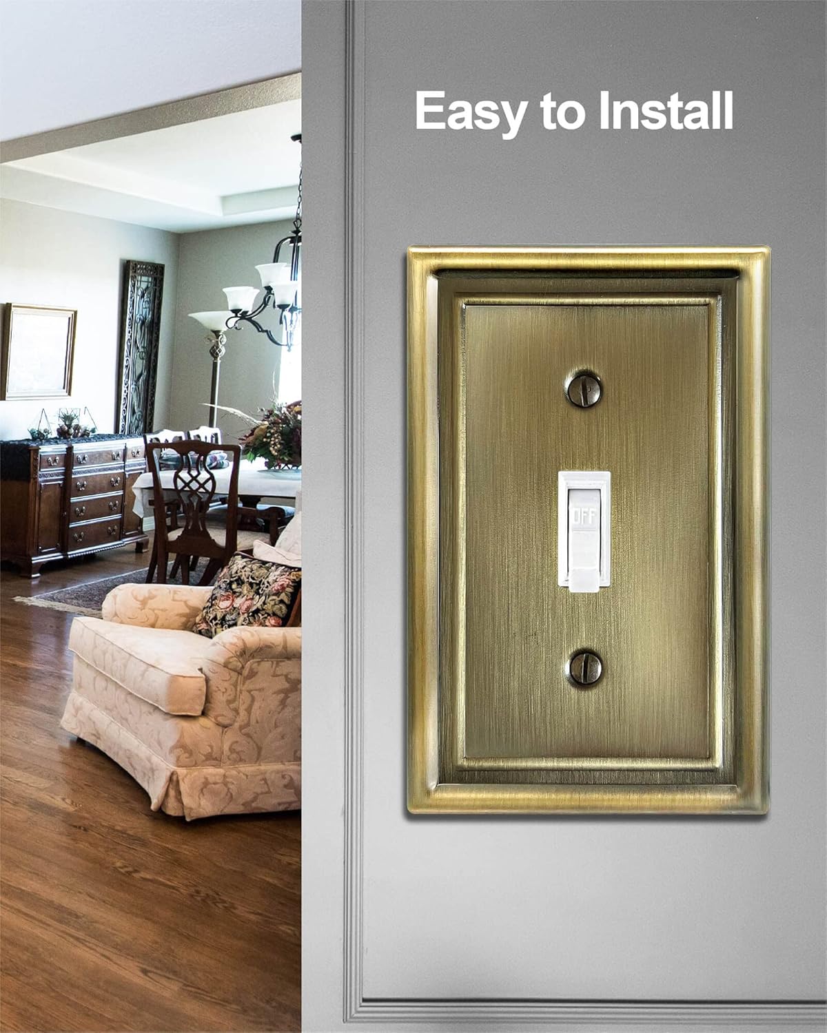 Antique Brass Light Switch Cover, Single Toggle Switch Plate Cover, Durable Metal Wall Plate