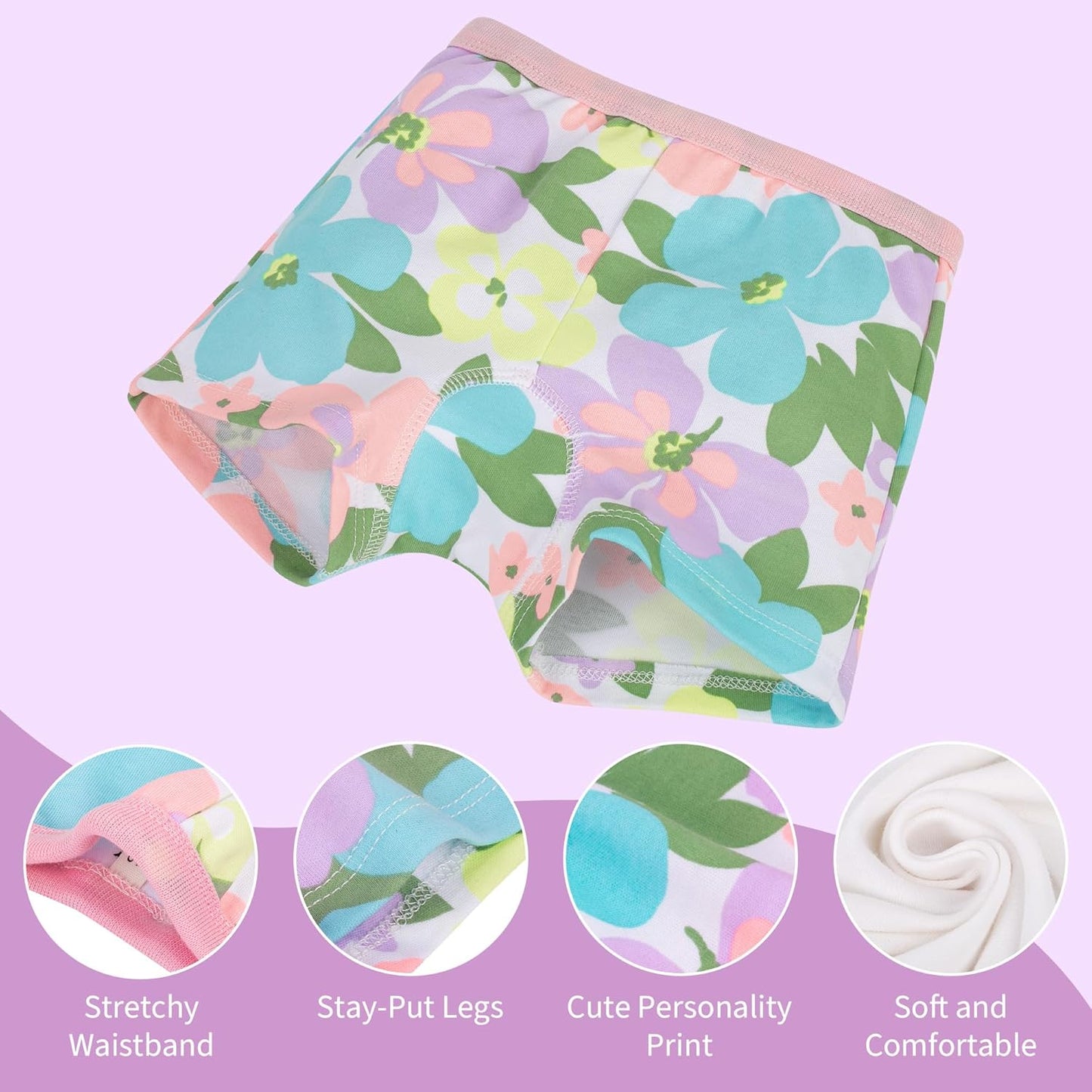 BIG ELEPHANT 10 Pack Toddler Girls' Underwear Boxer Briefs，100% Cotton Super Soft Breathable