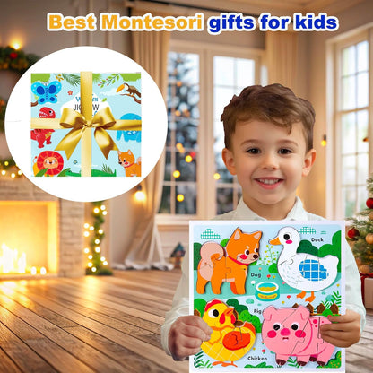 Farm Animal Puzzles for Toddlers 1-3, Gifts for 2 3 Years Old Girls Boys,Wooden Montessori Puzzle