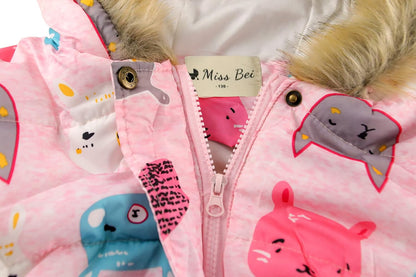 Miss Bei Girl's Winter Coat Jacket Hooded Kids Toddler Flower Print Parka Outwear Warm Cotton